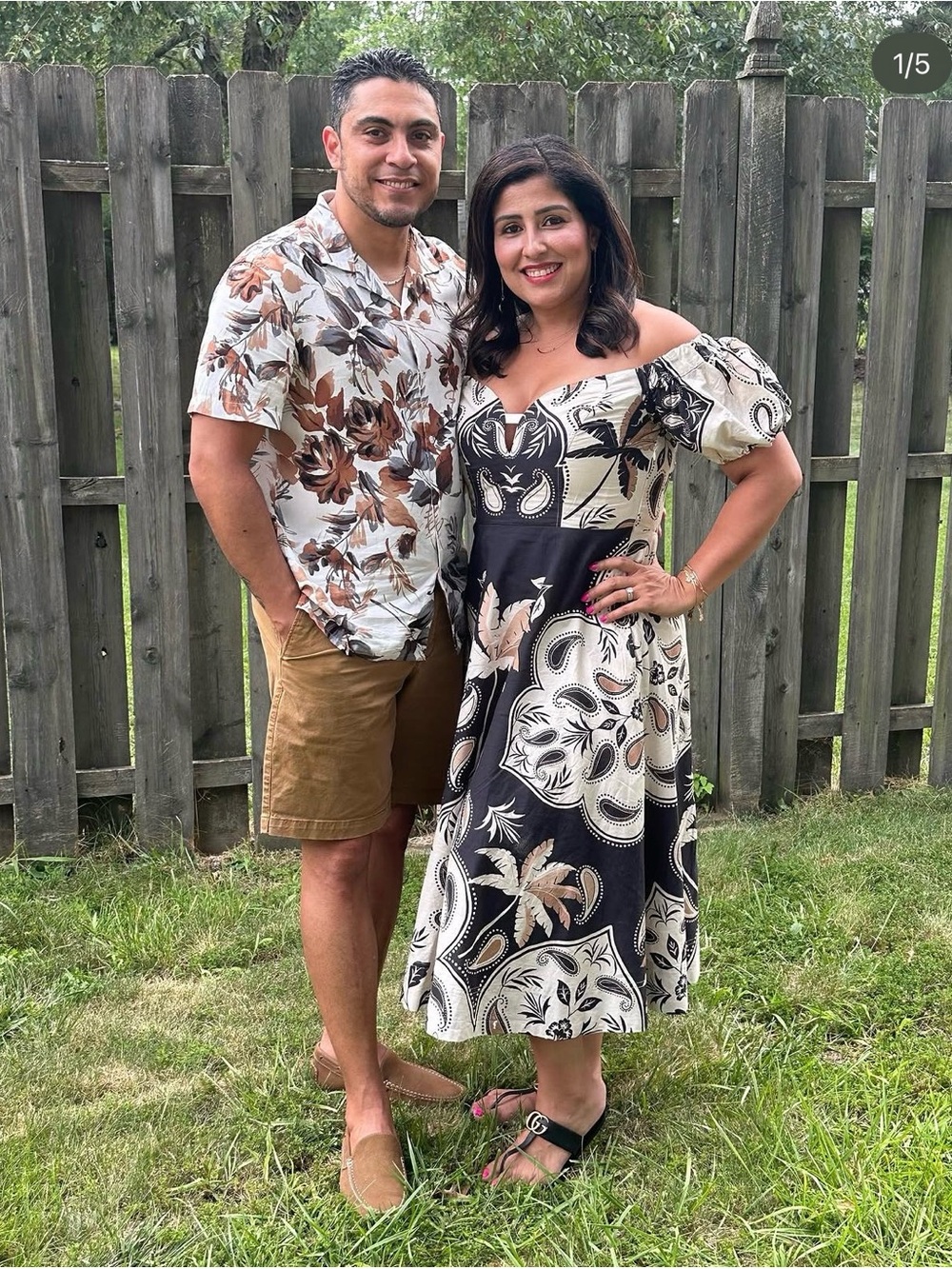 Anthropologie Black and Cream Tropical Midi Dress